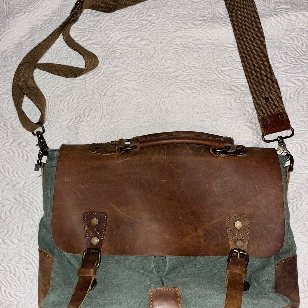 Vintage Leather and Canvas Messenger Bag